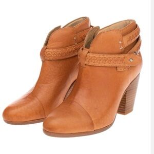 RAG & BONE Cognac Leather Braided-Strap Ankle Booties